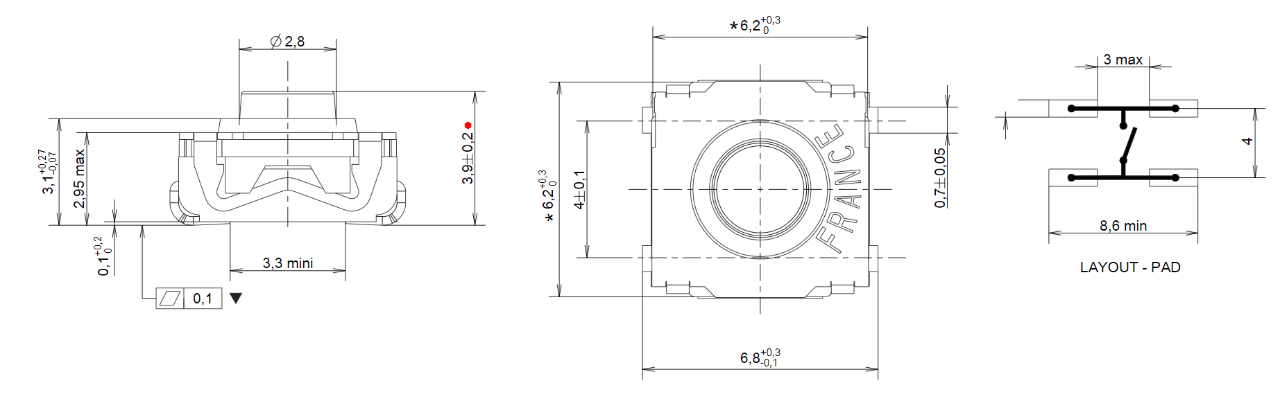 C&K KSC11 Series Sealed Tactile Switches Mechanical Drawing