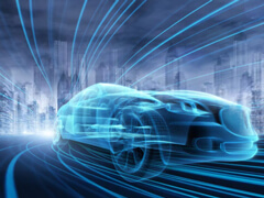 illustration of blue car moving 