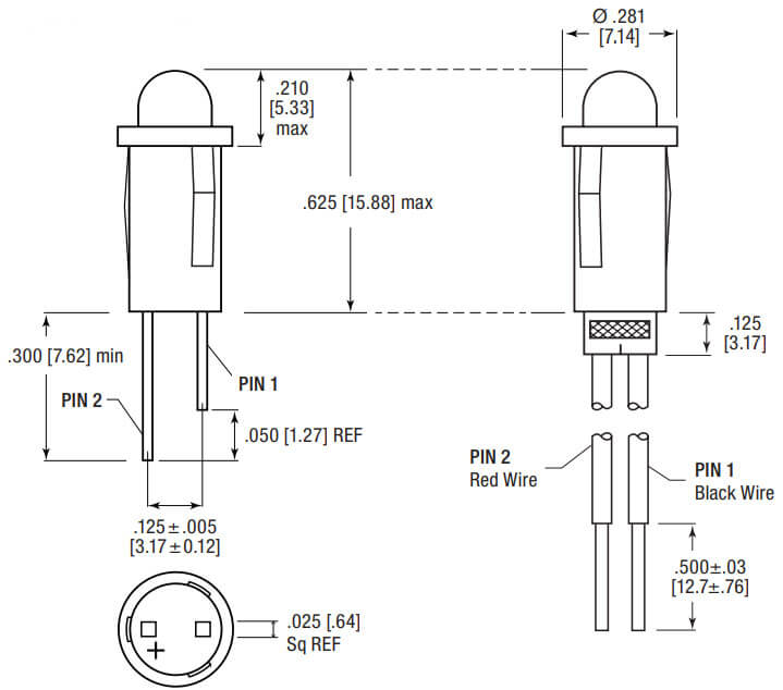 Dialight Series 559 LED panel mount indicator product dimensions