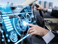 Hand Pressing on a Holographic Dashboard in a Car
