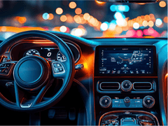 Steering Wheel and Center Dashboard of a Car